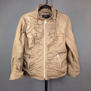 Alfani Jacket Womens Petite Medium Beige Hooded Ruched Zip Pockets Lined